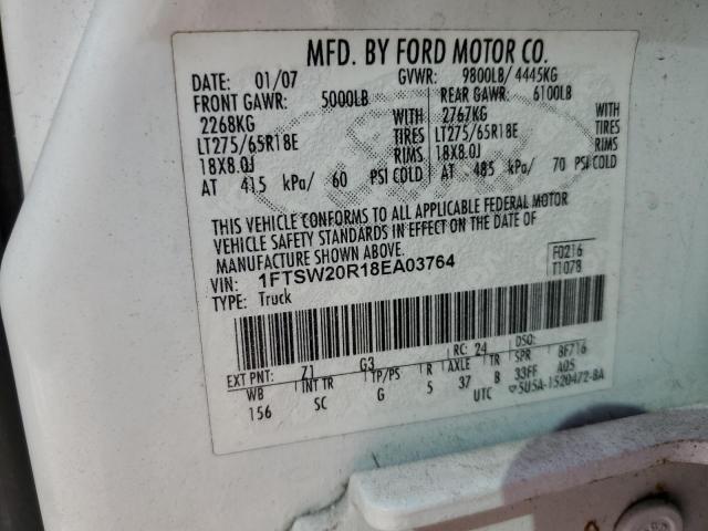 1FTSW20R18EA03764 - 2008 FORD F250 SUPER DUTY WHITE photo 12