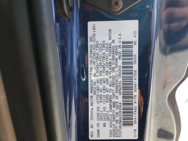 5TETU62N66Z281064 - 2006 TOYOTA TACOMA PRERUNNER ACCESS CAB BLUE photo 12