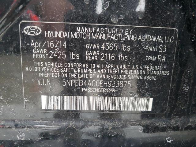 5NPEB4AC0EH933875 - 2014 HYUNDAI SONATA GLS BLACK photo 12