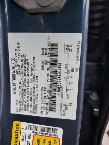 3LN6L5B99KR605496 - 2019 LINCOLN MKZ BLUE photo 12