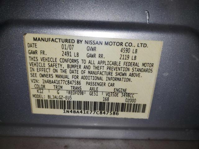 1N4BA41E77C847586 - 2007 NISSAN MAXIMA SE SILVER photo 12