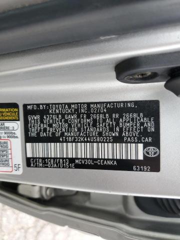 4T1BF32K44U580225 - 2004 TOYOTA CAMRY LE SILVER photo 12