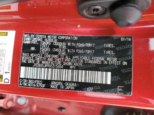 JTEBU5JR9G5315654 - 2016 TOYOTA 4RUNNER SR5/SR5 PREMIUM 红色 照片 13