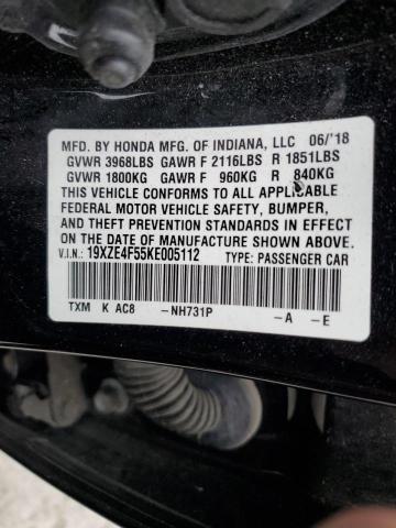 19XZE4F55KE005112 - 2019 HONDA INSIGHT EX BLACK photo 12