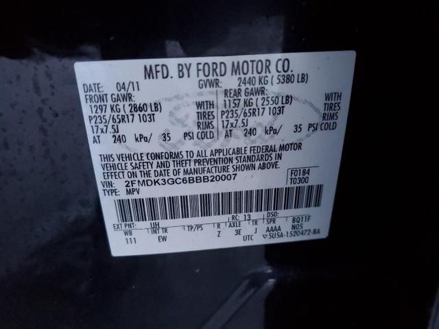 2FMDK3GC6BBB20007 - 2011 FORD EDGE SE BLACK photo 12