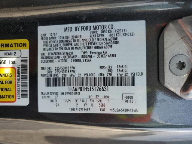 1FA6P8TH5J5126631 - 2018 FORD MUSTANG GRAY photo 12