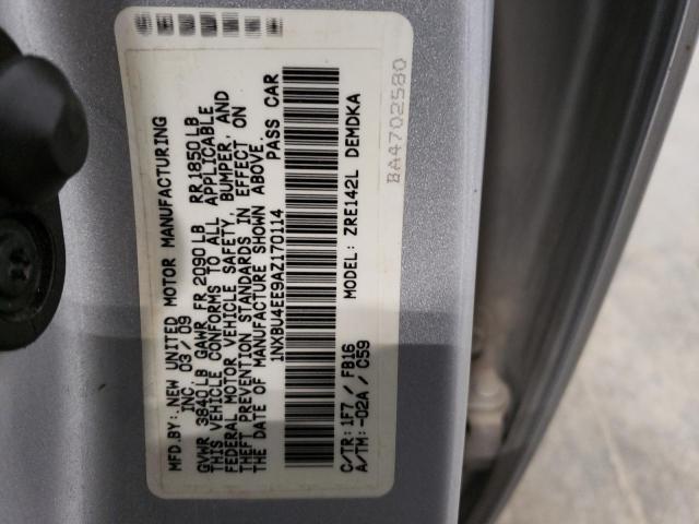 1NXBU4EE9AZ170114 - 2010 TOYOTA COROLLA BASE SILVER photo 12