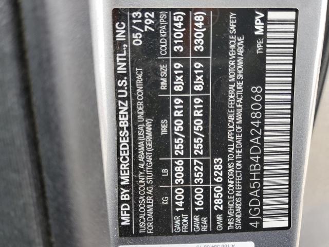 4JGDA5HB4DA248068 - 2013 MERCEDES-BENZ ML 350 4MATIC SILVER photo 13