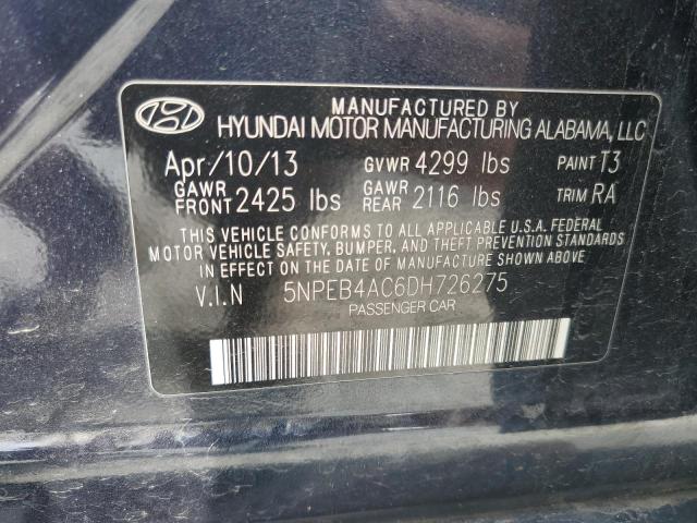 5NPEB4AC6DH726275 - 2013 HYUNDAI SONATA GLS BLUE photo 12