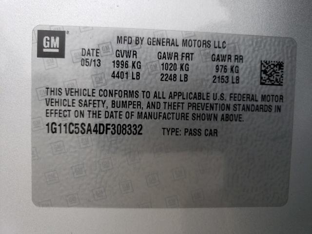 1G11C5SA4DF308332 - 2013 CHEVROLET MALIBU 1LT 银色 照片 12