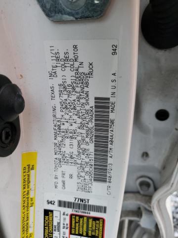 5TFJU4GN5CX015171 - 2012 TOYOTA TACOMA DOUBLE CAB PRERUNNER WHITE photo 12