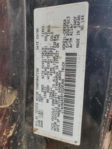 JT4UN24D5T0026366 - 1996 TOYOTA T100 XTRACAB SR5 GRAY photo 12