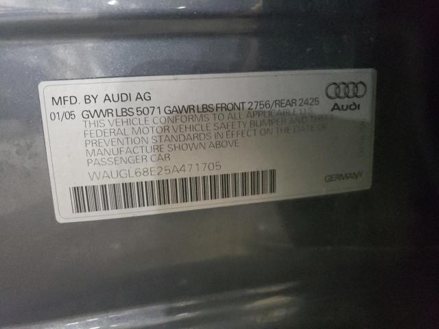 WAUGL68E25A471705 - 2005 AUDI S4 QUATTRO CHARCOAL photo 12