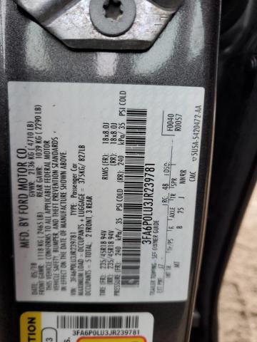 3FA6P0LU3JR239781 - 2018 FORD FUSION SE HYBRID CHARCOAL photo 12