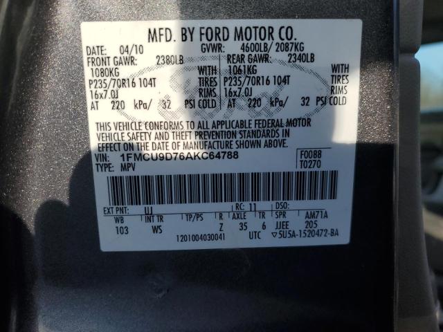 1FMCU9D76AKC64788 - 2010 FORD ESCAPE XLT GRAY photo 13