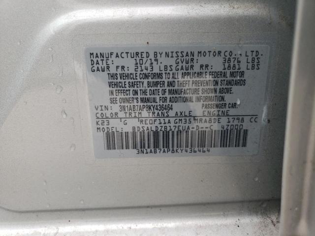 3N1AB7AP8KY436464 - 2019 NISSAN SENTRA S SILVER photo 12