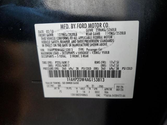 1FAHP2DW4AG153813 - 2010 FORD TAURUS SE BLACK photo 12