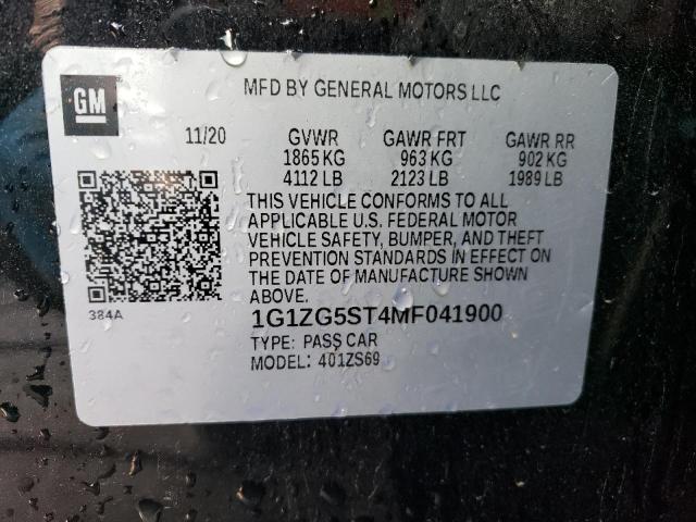 1G1ZG5ST4MF041900 - 2021 CHEVROLET MALIBU RS BLACK photo 12