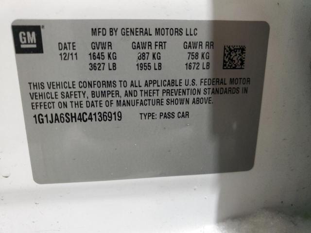 1G1JA6SH4C4136919 - 2012 CHEVROLET SONIC LS WHITE photo 12