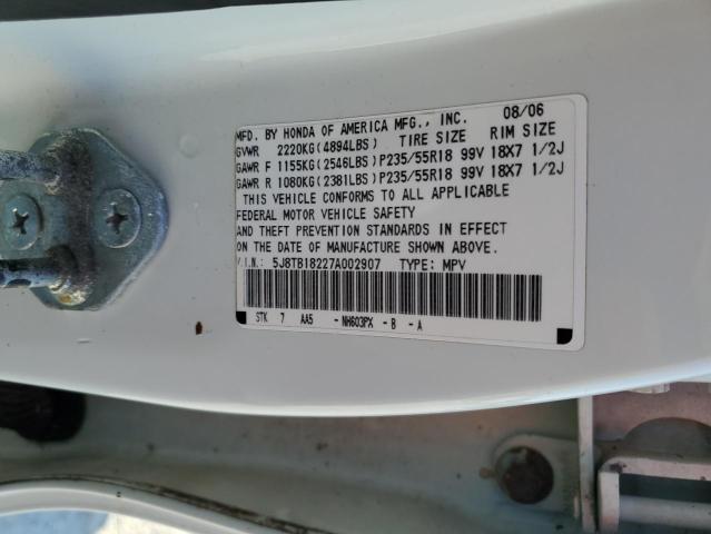 5J8TB18227A002907 - 2007 ACURA RDX WHITE photo 13