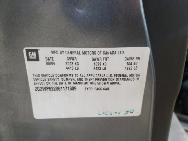 2G2WP522351171309 - 2005 PONTIAC GRAND PRIX 灰色 照片 10