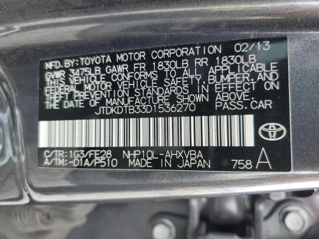 JTDKDTB33D1536270 - 2013 TOYOTA PRIUS C GRAY photo 13