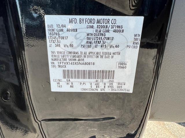 1FTVX145X5NA80818 - 2005 FORD F150 BLACK photo 10