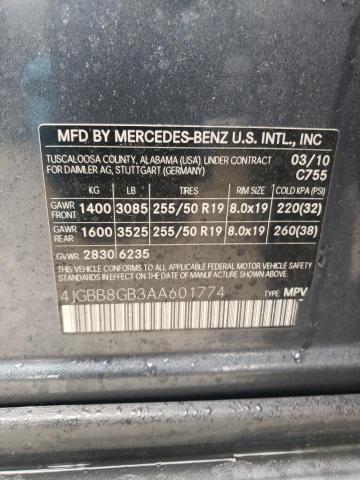 4JGBB8GB3AA601774 - 2010 MERCEDES-BENZ ML 350 4MATIC CHARCOAL photo 14