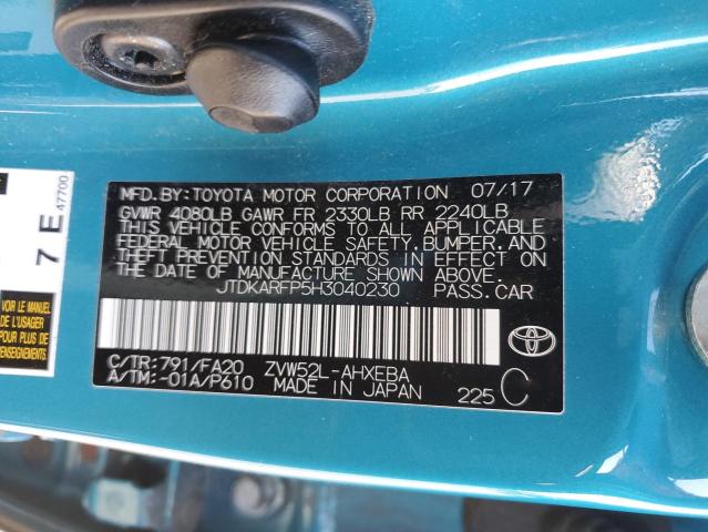 JTDKARFP5H3040230 - 2017 TOYOTA PRIUS PRIM BLUE photo 12