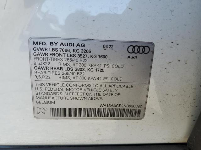 WA13AAGE2NB036392 - 2022 AUDI E-TRON SPORTBACK PRESTIGE WHITE photo 14