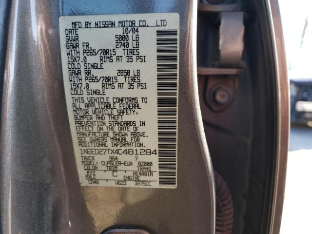 1N6ED27TX4C481284 - 2004 NISSAN FRONTIER CREW CAB XE V6 GRAY photo 12