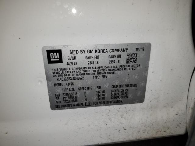 KL4CJGSB3LB046622 - 2020 BUICK ENCORE ESSENCE WHITE photo 13