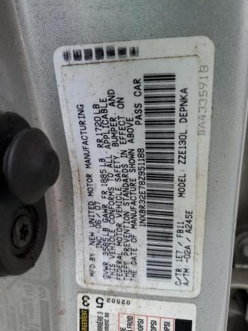 1NXBR32E78Z951188 - 2008 TOYOTA COROLLA CE SILVER photo 12