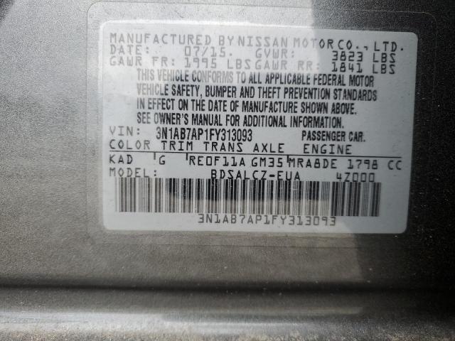 3N1AB7AP1FY313093 - 2015 NISSAN SENTRA S GRAY photo 12