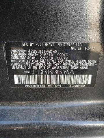 JF1GE61628H516529 - 2008 SUBARU IMPREZA 2.5I GRAY photo 12