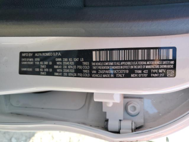 ZASPAKBN1K7C67519 - 2019 ALFA ROMEO STELVIO TI WHITE photo 12