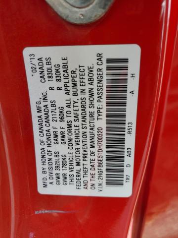 2HGFB6E51DH700320 - 2013 HONDA CIVIC SI RED photo 12