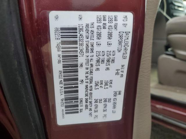 1C8GJ45323B134571 - 2003 CHRYSLER VOYAGER LX BURGUNDY photo 13