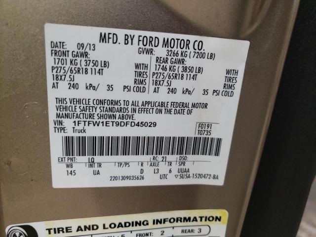 1FTFW1ET9DFD45029 - 2013 FORD F150 SUPERCREW TAN photo 12