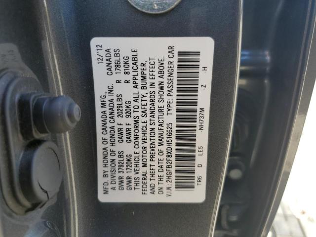 2HGFB2F8XDH516625 - 2013 HONDA CIVIC EX GRAY photo 12