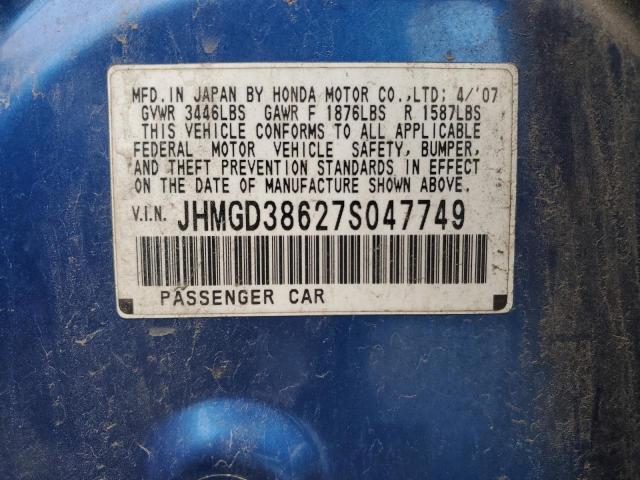 JHMGD38627S047749 - 2007 HONDA FIT S BLUE photo 14