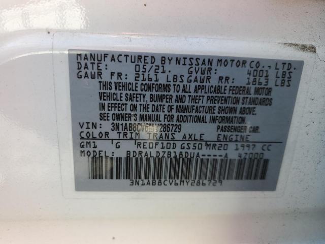 3N1AB8CV6MY286729 - 2021 NISSAN SENTRA SV WHITE photo 12