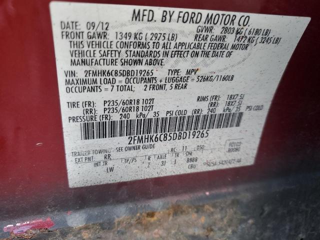 2FMHK6C85DBD19265 - 2013 FORD FLEX SEL RED photo 13