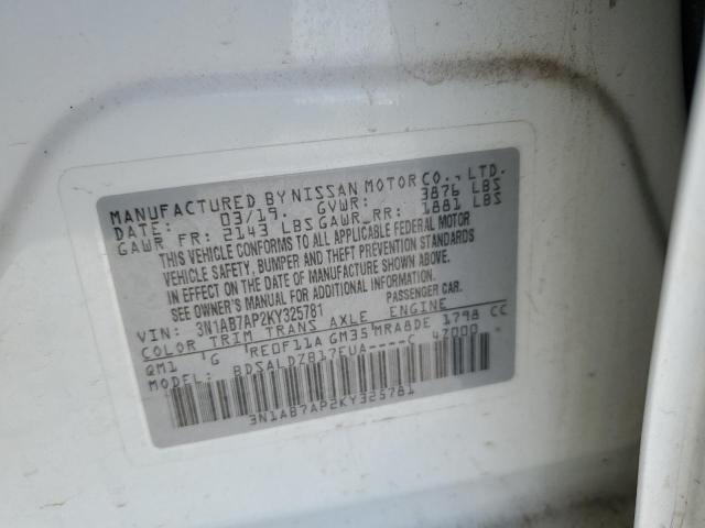 3N1AB7AP2KY325781 - 2019 NISSAN SENTRA S WHITE photo 13