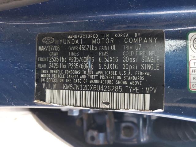 KM8JN12DX6U426285 - 2006 HYUNDAI TUCSON GLS BLUE photo 13