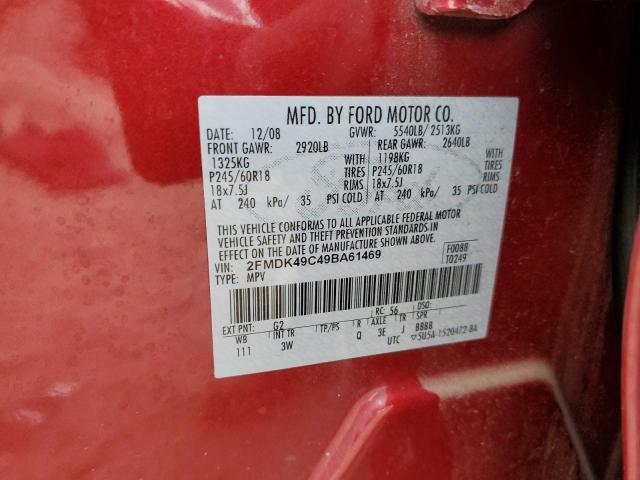 2FMDK49C49BA61469 - 2009 FORD EDGE LIMITED RED photo 12