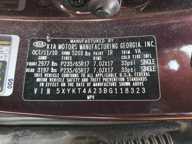 5XYKT4A23BG118323 - 2011 KIA SORENTO BASE BURGUNDY photo 13