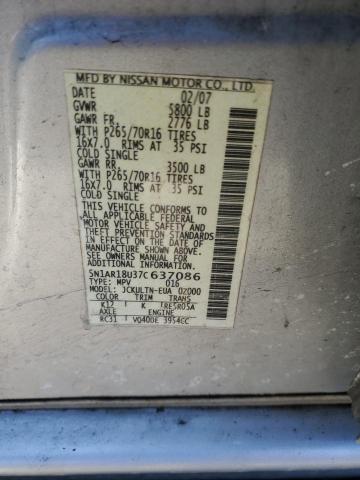 5N1AR18U37C637086 - 2007 NISSAN PATHFINDER LE SILVER photo 13