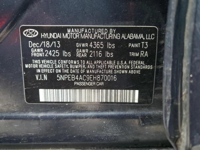 5NPEB4AC9EH870016 - 2014 HYUNDAI SONATA GLS BLUE photo 12