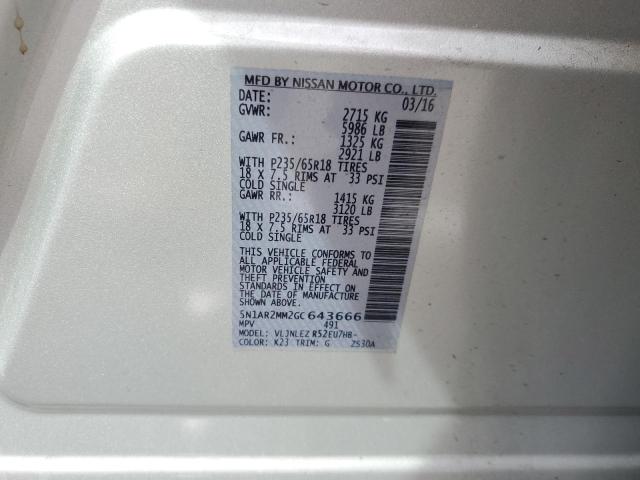 5N1AR2MM2GC643666 - 2016 NISSAN PATHFINDER S SILVER photo 13